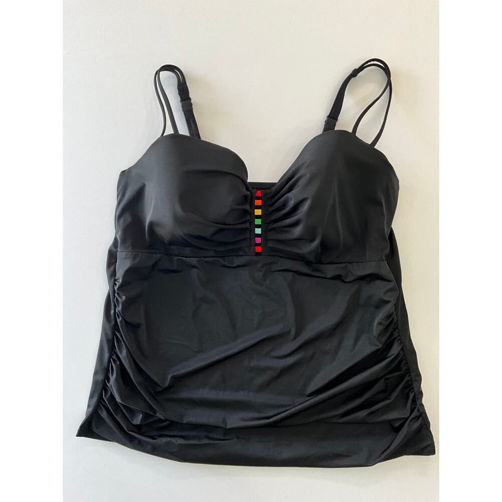 Cacique Lane Bryant Black Tankini Swim Top Underwire Sz 44DD